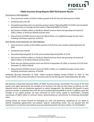 Thumbnail Fidelis Insurance Quarterly Report 2024-q3
