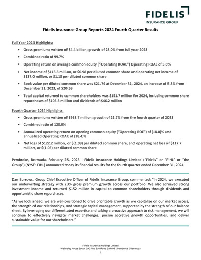 Thumbnail Fidelis Insurance Quarterly Report 2024-q4