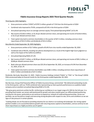 Thumbnail Fidelis Insurance Quarterly Report 2025-q3