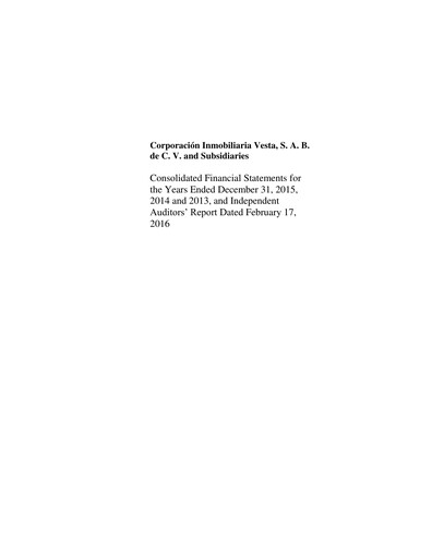 Thumbnail Vesta Real Estate Financial Statement 2015