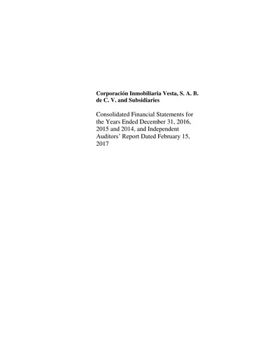 Thumbnail Vesta Real Estate Financial Statement 2016