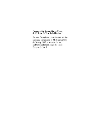Thumbnail Vesta Real Estate Financial Statement 2014