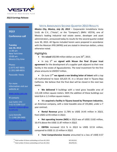 Thumbnail Vesta Real Estate Quarterly Report 2013-q2