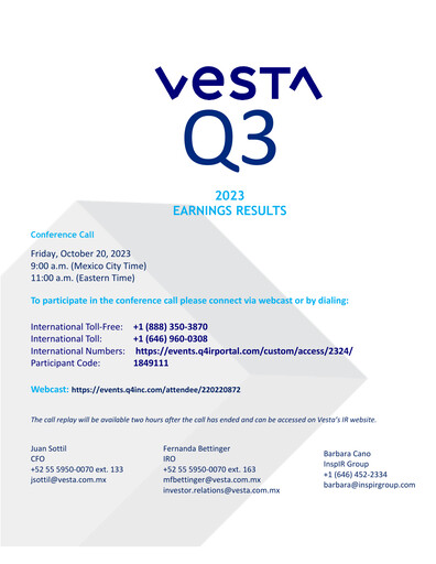 Thumbnail Vesta Real Estate Quarterly Report 2023-q3