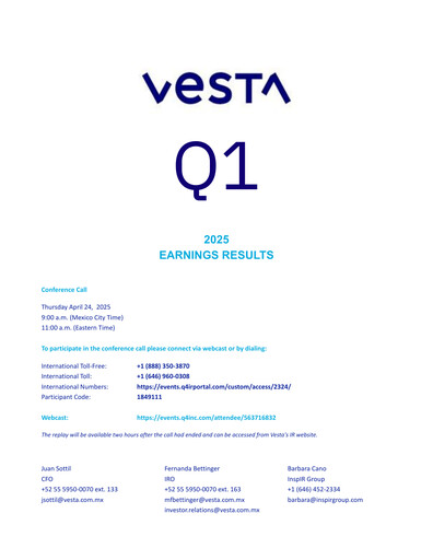 Thumbnail Vesta Real Estate Quarterly Report 2025-q1