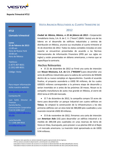 Thumbnail Vesta Real Estate Quarterly Report 2012-q4
