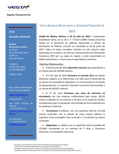 Thumbnail Vesta Real Estate Quarterly Report 2013-q2