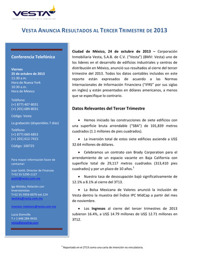 Thumbnail Vesta Real Estate Quarterly Report 2013-q3