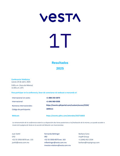 Thumbnail Vesta Real Estate Quarterly Report 2025-q1