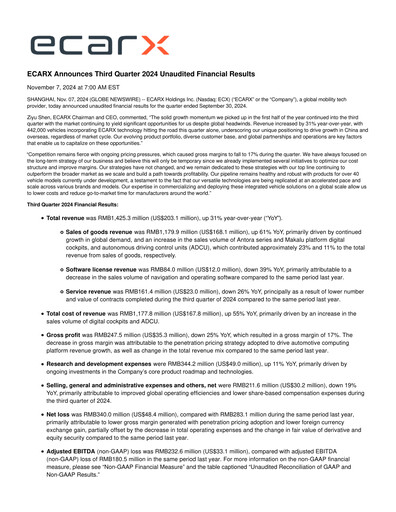 Thumbnail ECARX Holdings Quarterly Report 2024-q3
