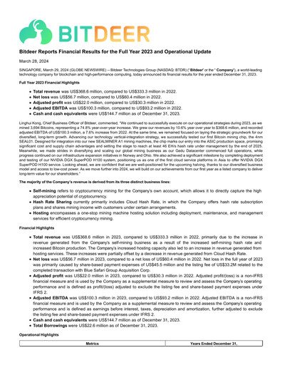 Thumbnail Bitdeer Technologies Group Financial Statement 2023
