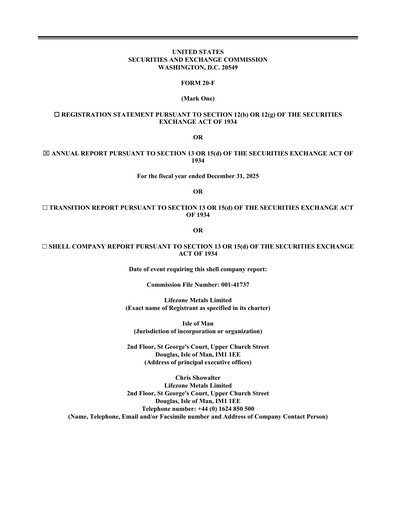 Thumbnail Lifezone Metals Annual Report 2025