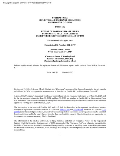 Thumbnail Lifezone Metals Half-year Report 2024-h1