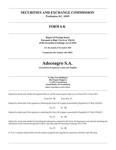 Miniature Adecoagro Bilan financier 2019-9m