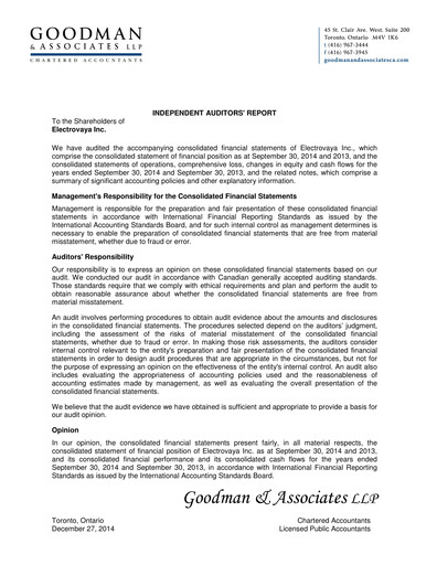 Thumbnail Electrovaya Financial Statement fy2014