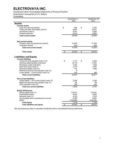 Thumbnail Electrovaya Quarterly Report fy2024-q1
