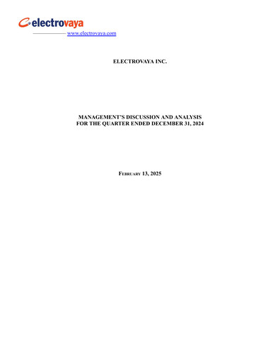 Miniature Electrovaya Rapport trimestriel fy2025-q1