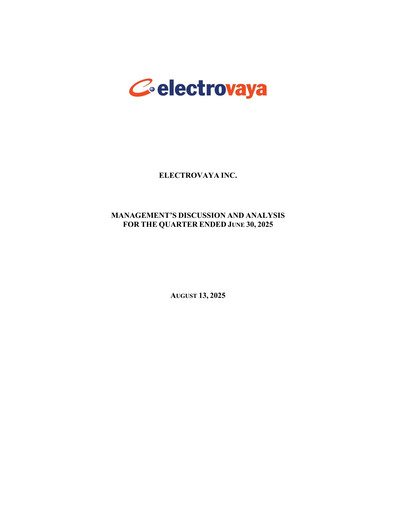 Miniature Electrovaya Rapport trimestriel fy2025-q3