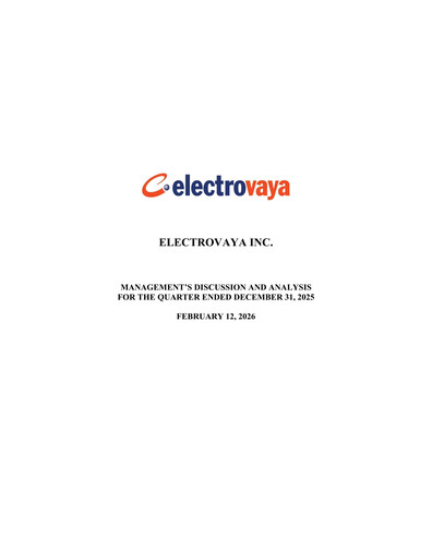 Miniature Electrovaya Rapport trimestriel fy2026-q1
