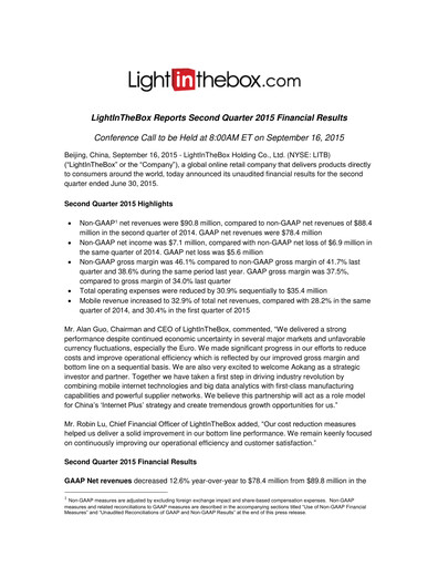 Miniature LightInTheBox Holding Rapport trimestriel 2015-q2