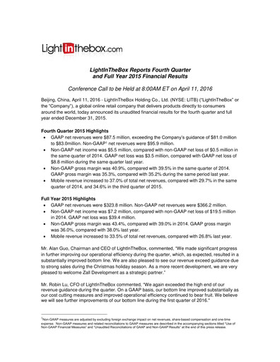 Miniature LightInTheBox Holding Rapport trimestriel 2015-q4