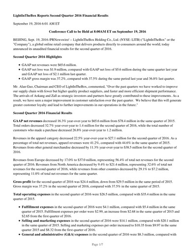 Miniature LightInTheBox Holding Rapport trimestriel 2016-q2