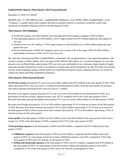 Miniature LightInTheBox Holding Rapport trimestriel 2016-q3