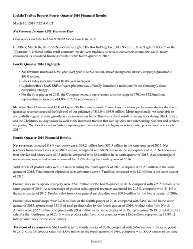Miniature LightInTheBox Holding Rapport trimestriel 2016-q4