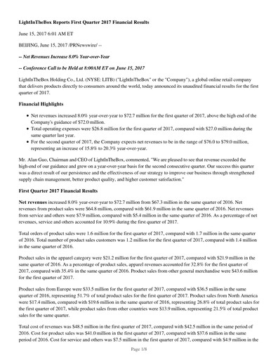 Miniature LightInTheBox Holding Rapport trimestriel 2017-q1