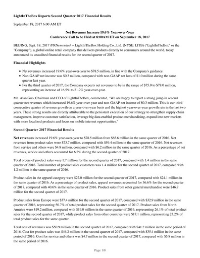 Miniature LightInTheBox Holding Rapport trimestriel 2017-q2