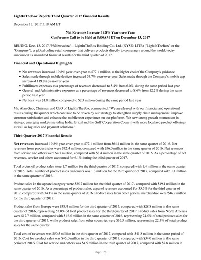 Miniature LightInTheBox Holding Rapport trimestriel 2017-q3