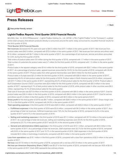 Miniature LightInTheBox Holding Rapport trimestriel 2018-q3