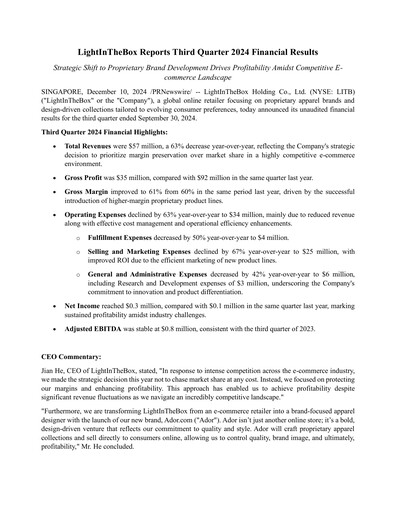 Miniature LightInTheBox Holding Rapport trimestriel 2024-q3