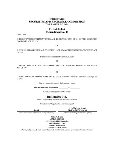 Miniature BioLineRx Rapport annuel 2023