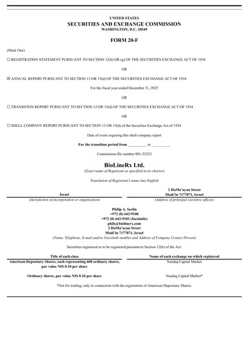 Miniature BioLineRx Rapport annuel 2025