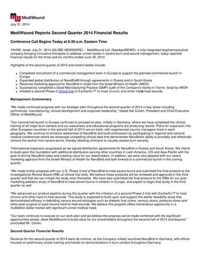 Thumbnail MediWound Financial Report 2014-q2