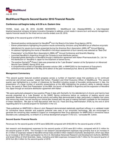 Thumbnail MediWound Financial Report 2016-q2
