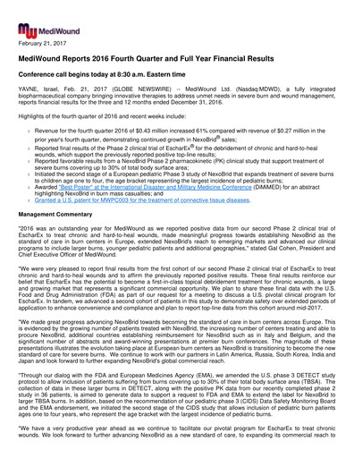 Thumbnail MediWound Financial Report 2016