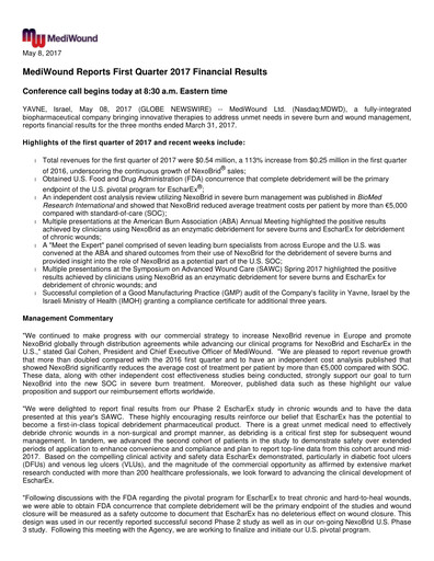 Thumbnail MediWound Financial Report 2017-q1