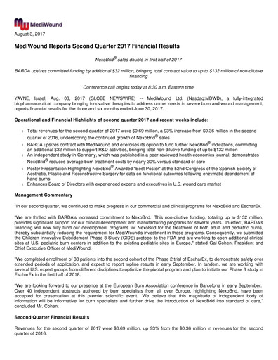 Thumbnail MediWound Financial Report 2017-q2