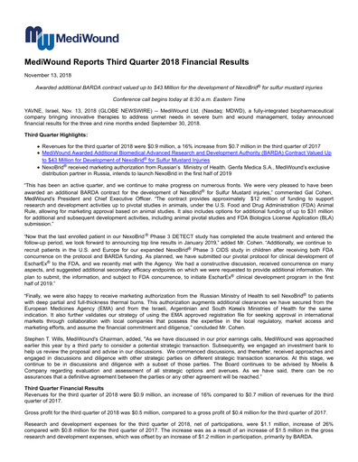 Thumbnail MediWound Financial Report 2018-q3