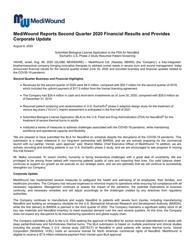 Thumbnail MediWound Financial Report 2020-q2
