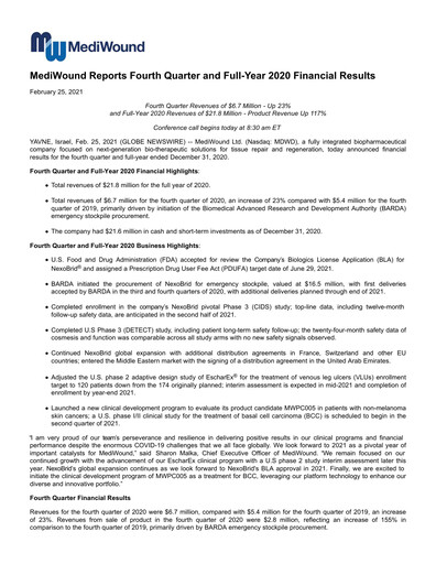 Thumbnail MediWound Financial Report 2020
