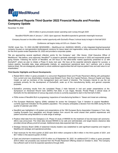 Thumbnail MediWound Financial Report 2022-q3