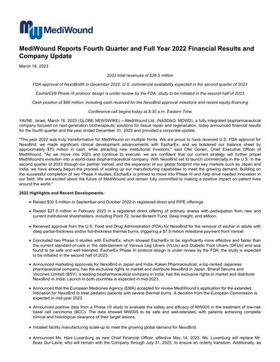 Thumbnail MediWound Financial Report 2022