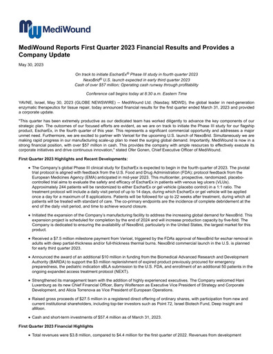 Thumbnail MediWound Financial Report 2023-q1