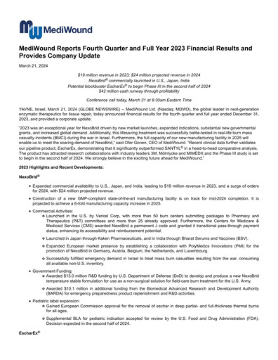 Thumbnail MediWound Financial Report 2023