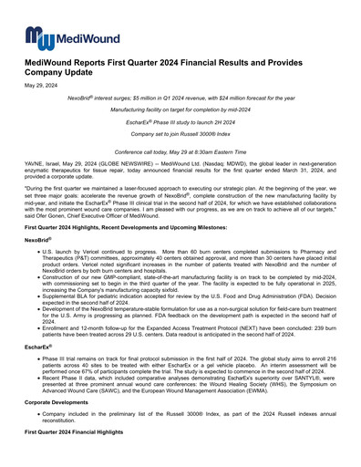 Thumbnail MediWound Financial Report 2024-q1