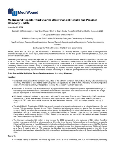 Thumbnail MediWound Financial Report 2024-q3