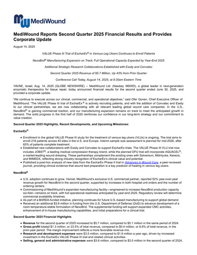 Thumbnail MediWound Financial Report 2025-q2